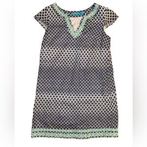 Tori Richard Geometric Art  Sundress Vacation Size 8 Blue Green Embroidery